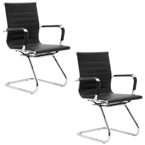 chairus Freischwinger Stühle 2er Set PU-Leder Konferenzstuhl Schwarz