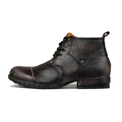 Image of OSSTONE Moto Boots for Men Fashion lace-up Leather Chukka Boots Casual Shoes Metal Cleats OS-6015-3-A-US-R Metal Black