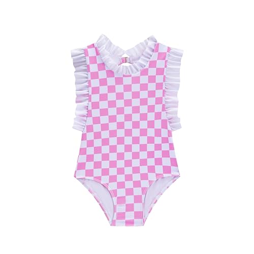 Image of LIZENS Girls One Piece Swimsuit Stylish Ruffled Plaid Swimwear for Kids