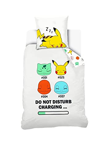 Sahinler Pokémon Starter - Housse de Couette Enfant Pikachu - Parure de Lit Coton NI-0214 140x200cm Blanc