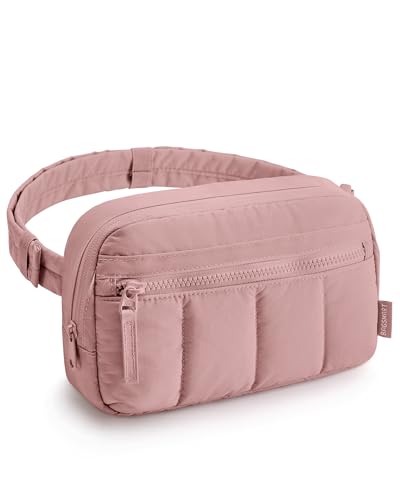 BAGSMART Quilted Puffy Belt Bag, Dark Pink