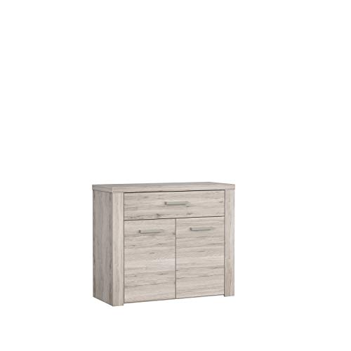 FORTE Portland Kommode mit 2 Türen und 1 Schublade, Holzwerkstoff, Sandeiche, 38 x 83,1 x 96,3 cm