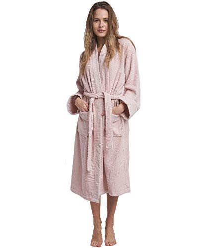 DREAMON Rice Unisex Bathrobe Men Women I Cotton Dressing Gown Mens Womens I Pudra Color, L Size