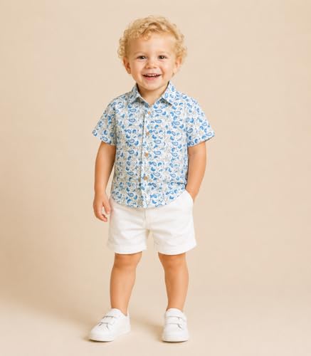 Image of A.T.U.N. (ALL THINGS UBER NICE) Boys 100% Cotton Printed Shirt | Half Sleeve Smart Casual Shirt for Kids | Soft Breathable Button Placket Top