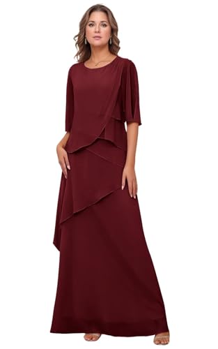 Chiffon Mother of The Bride Dresses 2025 Long Ruffle Tiered Short Sleeves Formal Evening Party Gowns for Women