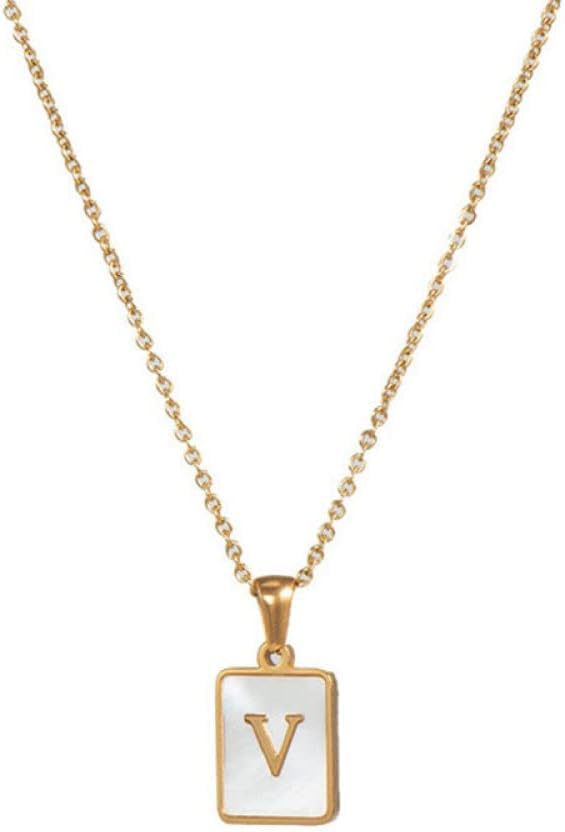Glamlife Pendant for Women, Elegant Initials A-Z Letter Pendant Jewelry White Rectangular Seashell Pendant Necklace for Ladies Girls Weddings, Women/Girls Accessories (Letter V) (B0DFC5TV95) Amazon Price History, Amazon Price Tracker