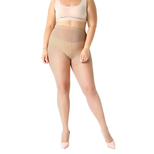MANZI Women's 2 Pairs Plus Size Control Top Tights Ultra-Soft Panty Hose