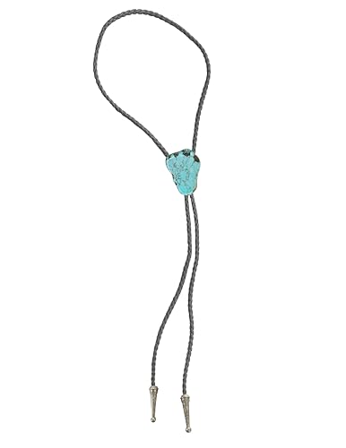 Image of Daisy Del Sol Bolo Tie Turquoise Stone Braided Vegan Faux Leather Silver Tips Handmade Necklace Adjustable Boho Western Jewelry