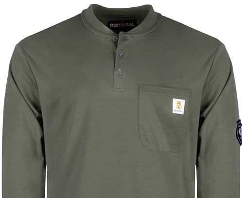 Image of BOCOMAL FR Shirts Flame Resistant Shirt 5.5oz 100% Cotton Light Weight CAT2 Fire Retardant Henley Shirts