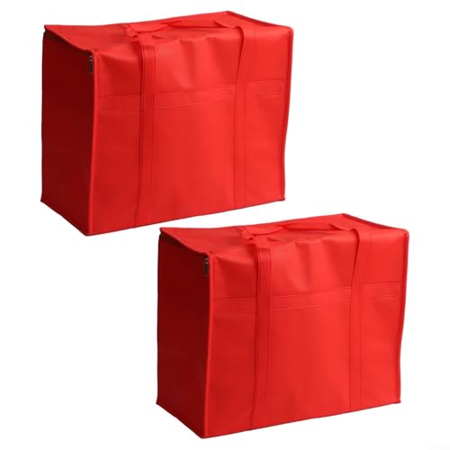 Bolsa térmica plegable con aislamiento, 2 unidades, bolsa térmica de gran capacidad, reutilizable, para picnic, playa, almacenamiento de alimentos, tela no tejida, asas de transporte rojas (sin placa