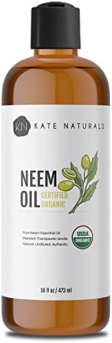 Kate Naturals Organic Neem Oil for Plant Spray (16 oz) USDA Certified Organic. 100% Pure Cold Pressed Neem Seed Oil with High Azadirachtin Content