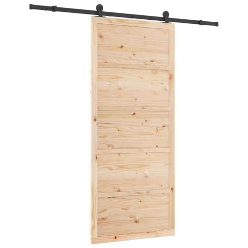 vidaXL Puerta corredera de pino marrón de con terminado rústico, mide 90 x 208 cm. Tiene un sistema deslizante ajustable, ideal para cualquier espacio interior. Su diseño elegante ahorra espacio y e