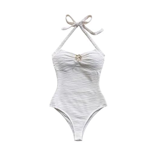 SweatyRocks Body feminino frente única com decote em V, corpete sem mangas, tanga, amarrado nas costas, texturizado, tops justos, Branco, G