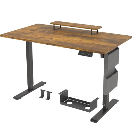 Whole Piece 1-Inch Thick Standing Desk with Side Storage Bag, Cable Management Tray, Monitor Stand Riser, Electric Adjustable Height Rising Table, Ergonomic Office Computer Desks 47.2x23.6 Inch