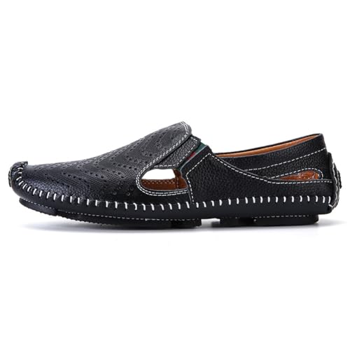 Men's Breathable Summer Genuine Leather Sandal Perforated Casual Walking Driving Flats Shoes