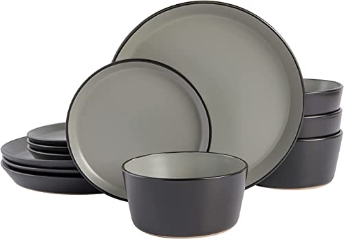 SQMGFA Juego de vajilla de Cocina de Porcelana, vajilla de cerámica, Juego de vajilla, Servicio para 4, Negro (Gris - Servicio para 4 (12 Piezas) (Gris Servicio para 4 (12 Piezas))