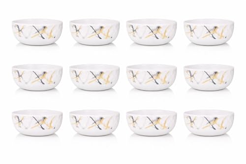 Image of Ariya 4.5 Inch Melamine Soup Bowls Set of 12 (350 ml) | White /Gold /Black | Serving Bowls for Soup, Salad, Noodles, Pasta, Oatmeal | Durable & Stylish Dinnerware for Daily & Special Use
