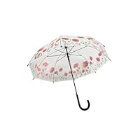 Lyallpur Automatic Opening Clear Bubble Umbrella with Red Poppy Floral Pattern, Transparent Dome Design, Black Handle