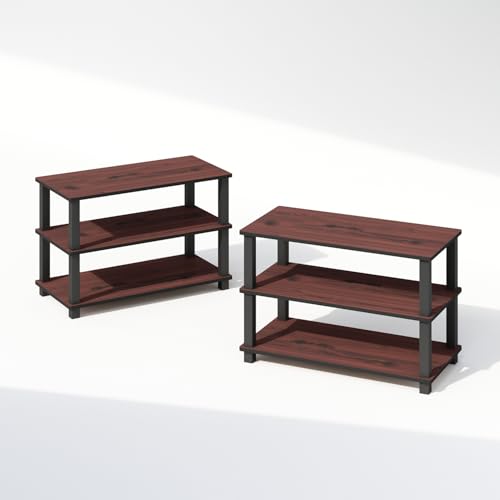 Image of Furinno Turn-S-Tube Storage Shelves Set of 2, 3-Tier Stackable Standing Shelf, Open Corner Shelf, for Organization and Storage, Living Room, Garage, Home Office, Dark Cherry