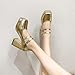 Bviennic Women Mary Jane Shoes Cone High Heel with Platform Fashion Square Toe Buckle Party Heels 1178 Gold Size 4 US/35