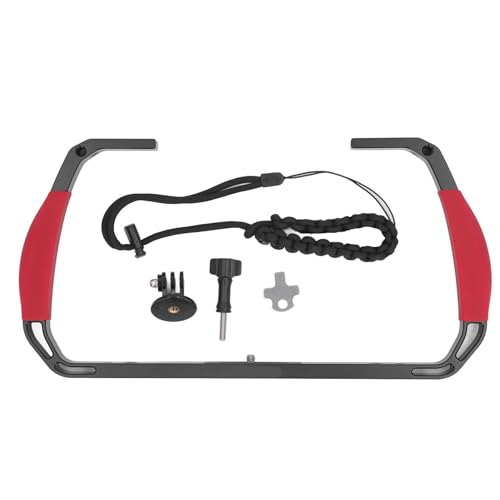 Underwater Video Photo Diving Rig for Scuba Snorkeling Action Camera Cage Dive Rig with Dual Cold Shoe Mount 1/4 3/8 Inch Threaded Hole (Red)