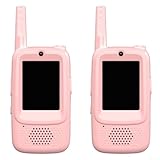 Sandyseptember Wiederaufladbares Video für Walkie-Talkies mit HD-Bildschirm und Sprachwechsler für Kinder, Camping, Wandern und Gruppenaktivitäten (Rosa + Pink)