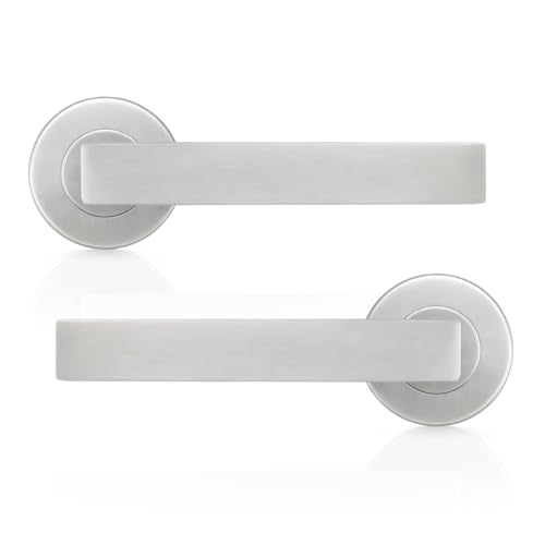 Probrico 4 Pack Door Handles On Rose,Liberty Style Door Levers with Brushed Nickel Finish,Square T-Bar Internal Door Handles for Hollway and Storage Room,No Latch Included