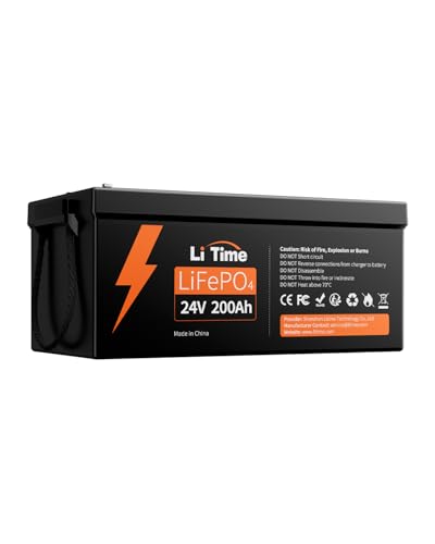 Litime 24V 200Ah LiFePO4 Lthium Battery 25.6 Volt 200amp Lthium Iron Phosphate Rechargeable Battery Max. 5,120W Load Power 5KWh Energy Deep Cycle Lithium Ion Battery for RV Marine Trolling Motor.