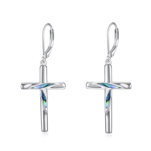 Cross Earrings Sterling Silver Rose Flower Cross Dangle Earrings Jewelry Gifts for women
