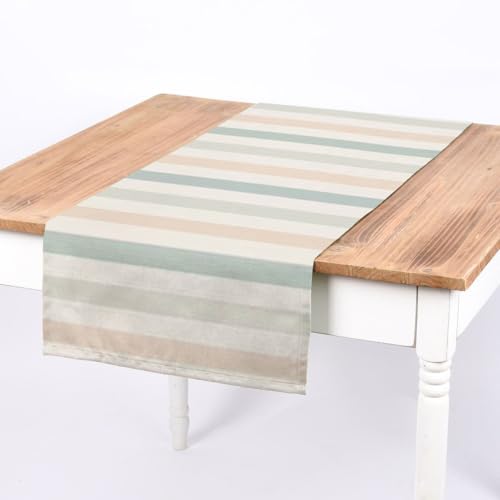 SCHÖNER LEBEN. Tischläufer Pastell Streifen Querstreifen Ecru mintgr
