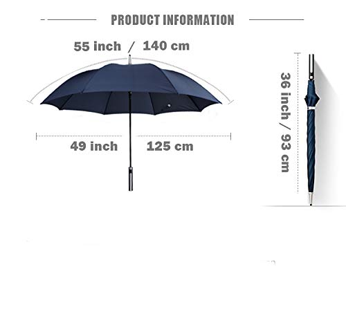 Krago Auto Open 8 Ribs 55 Inch Fiberglass Straight Umbrella With Stylish Silver Handle (Blue) #TOP6