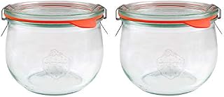 X2 WECK 744 580ml Tulip Storage Jars Including Glass Lids, Seals & Clamps for Sourdough, Preserving, Canning, Yoghurt, Kimchi, Jam