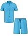 LecGee Men's 2 Piece Summer Outfit Short Sleeve Button Down Shirt Set Fashion Shorts Outfits Set Matching 2PCS(Blue,L)