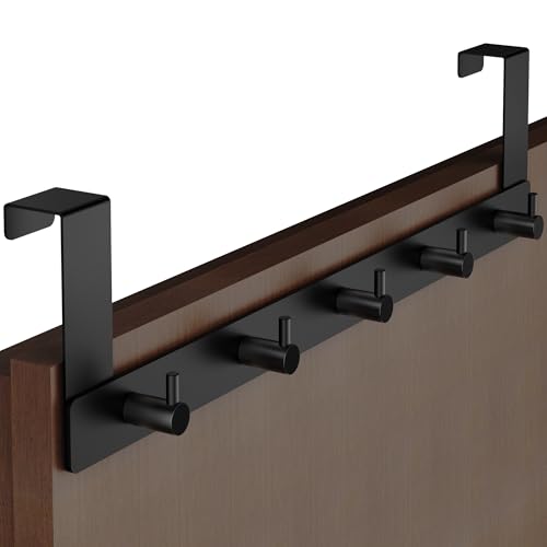 Menz Türgarderobe zum Einhängen Schwarz Edelstahl Tür-Garderobe mit Türhaken in klassischer Ausführung stabile Türhakenleiste für das Einhängen funktionale Kleiderhaken an der Tür