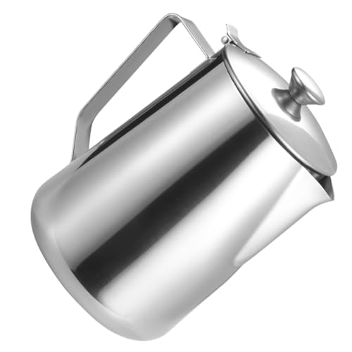 EXQUIMEUBLE 不銹鋼ミルクスチーマーピッチャー 滑らか仕上げ エルゴノミックハンドル付き カフェ用ラテアート用ミルク泡立て器 電磁調理器対