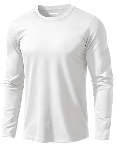 EKLENTSON T-Shirts für Herren Stretch Baumwolle Streetwear Langarm mit Rundhalsausschnitt Outdoor Laufshirt(Weiß,L)