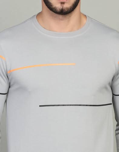 Image of INKKR Striped Men's Round Neck LightGrey Full Sleeve T-Shirt