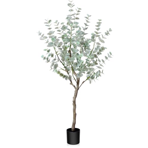 SOGUYI 4ft Artificial Eucalyptus Tree, Fake Eucalyptus Tree with White Silver Dollar Leaves, Silk...