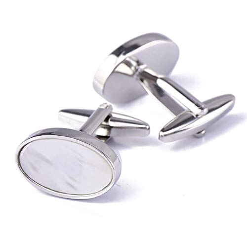 Mancuernillas ovaladas blancas para hombre KnBoB miniatura 1