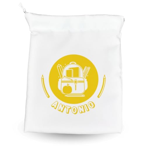 DEREGALOOS Bolsa de Merienda Personalizada para niños.. Bolsa almuerzo para el cole. Mochila Escuela Infantil Personalizada. Regalo original personalizado para niños. Elementos colegio. (Amarillo)