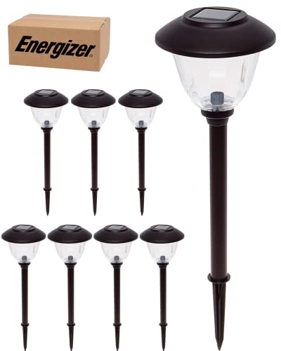 Energizer LED Solar Pathway Lights - 8 Pack of [Bronze] Outdoor Solar Lights - IP65 Waterproof w/Auto On/Off - Patterned Glass and Metal Construction Coated in Bronze