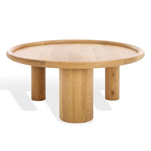 SAFAVIEH Couture Collection - Madelynn Oak Wood Round Coffee Table with Oak Veneer 3-Leg Base,...