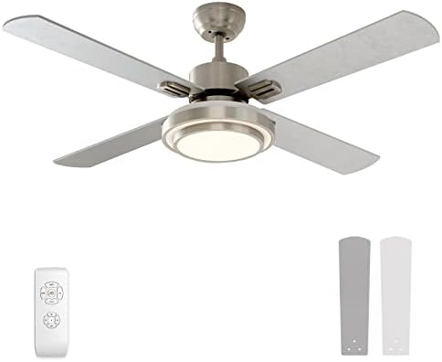 warmiplanet Ceiling Fan with Lights Remote Control, 52 Inch, Brushed Nickel Motor (4-Blades)