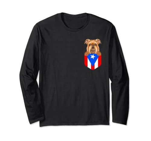 Puerto Rico Bandera Bruselas Grifón Perro En Bolsillo Manga Larga