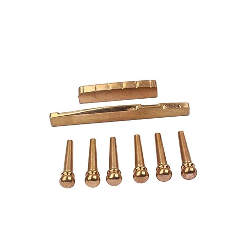 ifundom Acoustic Guitar Brass Bridge Saddle and Nut Set Guitar Pins Accessories Replacement Parts for Bone Nut
