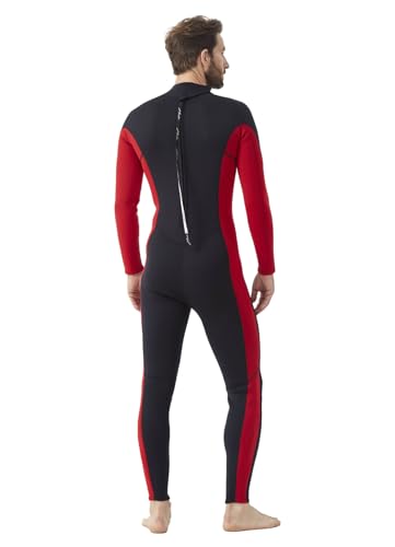 Image of Hevto Men Wetsuits 3 /2mm Neoprene Back Zip Fullsuit Scuba Diving Wet Suit in Cold Water for Surfing Swimming Paddleboard (Men1-Red, MS)
