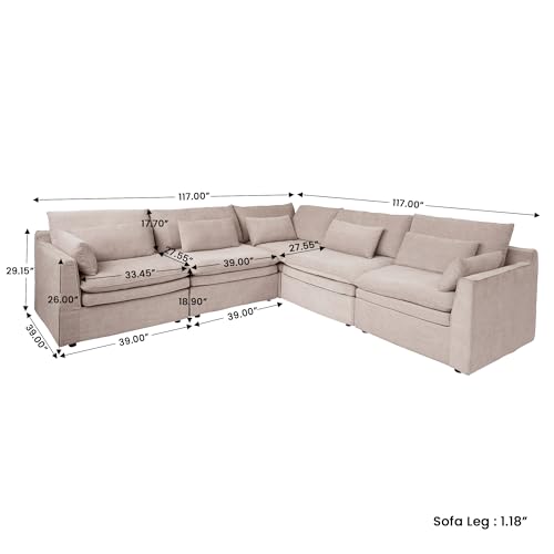 Image of WJShome Modular Sectional Sofa, Deep Seat V-Shaped Cloud Couch with Water-Resistant & Stain-Resistant Fabric, Removable Washable Covers,Modern Sleeper Sofa for Living Room, Apartment, Khaki