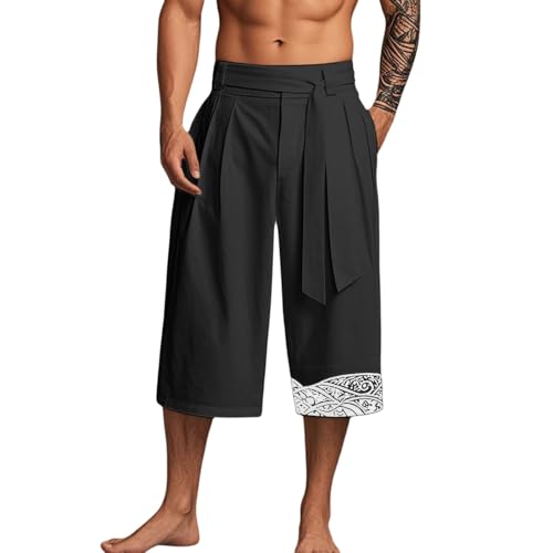 Générique Pantalon Japonais Homme Pantalon Court Taro Kimono Hommes en Lin Vêtements Traditionnels Short Japonais avec Cordon de Serrage Pantacourt Habillé...