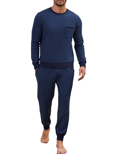 Pyjama long pour homme respirant en coton gaufré 2 pièces anti-transpiration