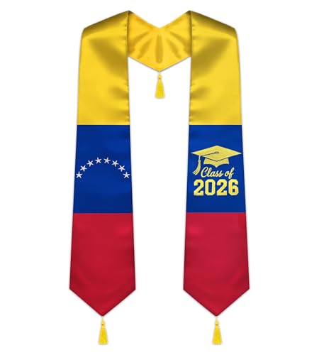 Fihevur Venezuela Flag Embroidered Graduation Stole Class of 2026 Venezuela Graduation Sash with Gift Box 75 in Length
